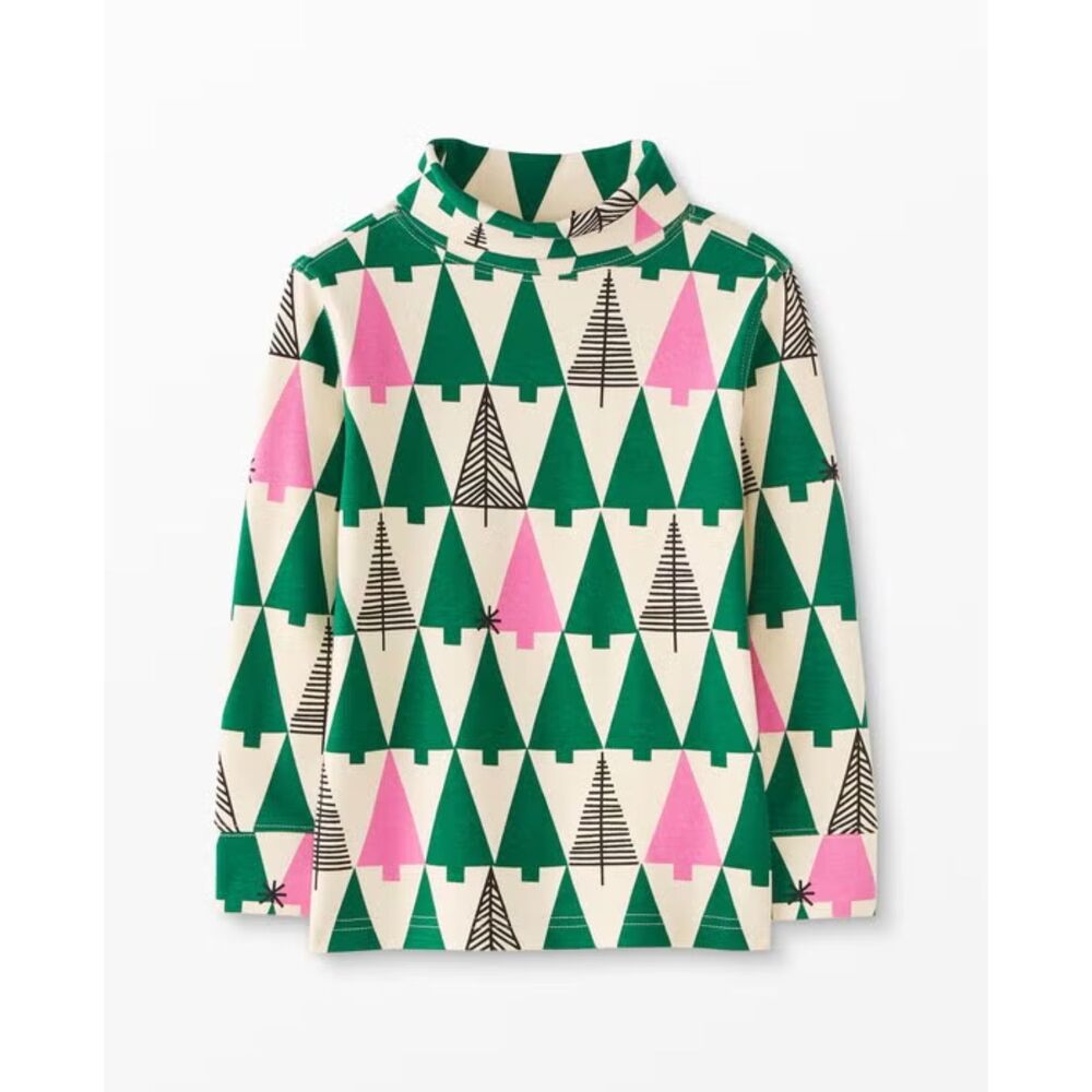 Hanna Andersson US 4 Holiday Print Turtleneck Forevergreen Forest Pink VGUC
